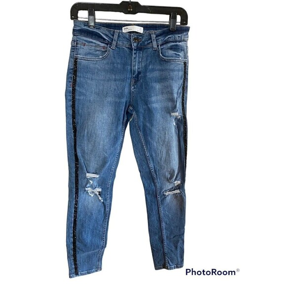 ZARA Embellished Destressed Jeans Sz.6 - Picture 1 of 4